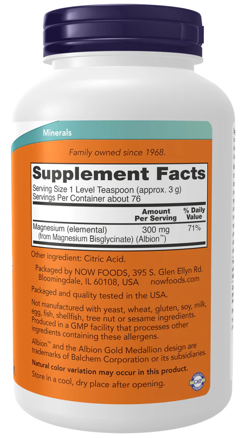 NOW Magnesium Bisglycinate Powder 227g - Image 2